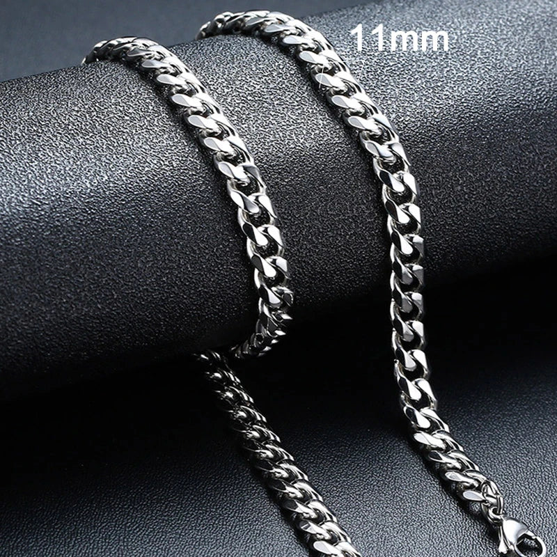 3/5/7/9/11MM Cuban Chain Necklaces for Men Women,Stainless Steel Curb Link Chain Collar,Jewelry Gift for Dad Husband BFF