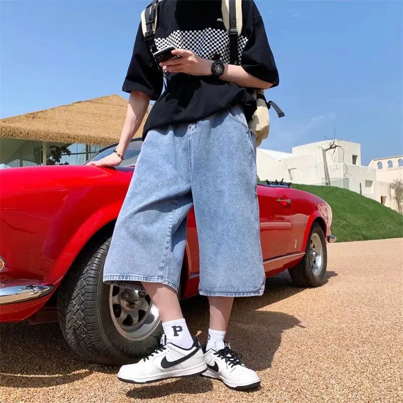 Multi-pockets Cargo Pants Summer Short Jeans Breeches Hip Hop Streetwear Baggy Denim Shorts Casual Wide-leg Capris Pants 5XL-M