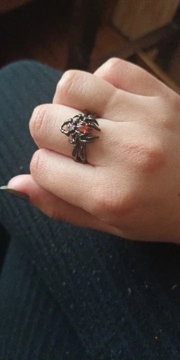 Goth Punk Retro Red Crystal Love Heart Cross Geometry Irregular Open Ring Set Y2K Halloween Accessories For Women Kpop Jewelry